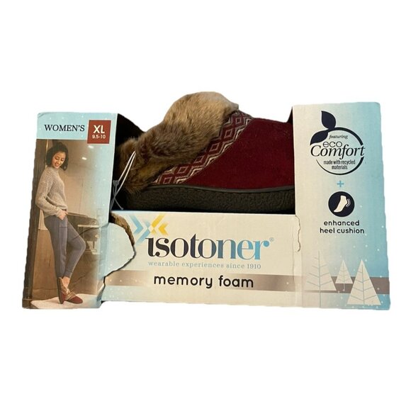 Isotoner Women's Slip On Memory Foam Eco Comfort Erin Slippers XL 9.5-10 Red - Picture 2 of 3